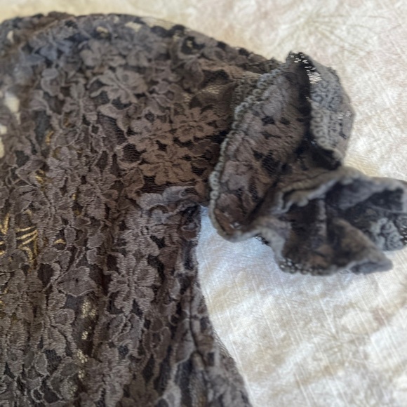 Free People Blue Gray Lace and Gold Ruffled Peplum Blouse - Picture 14 of 15